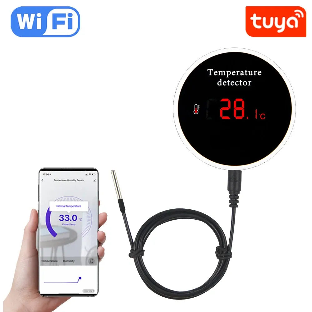 Controlla il termometro per igrometro WiFi Smart WiFi con carica USB a temperatura esterna o batteria ricaricabile