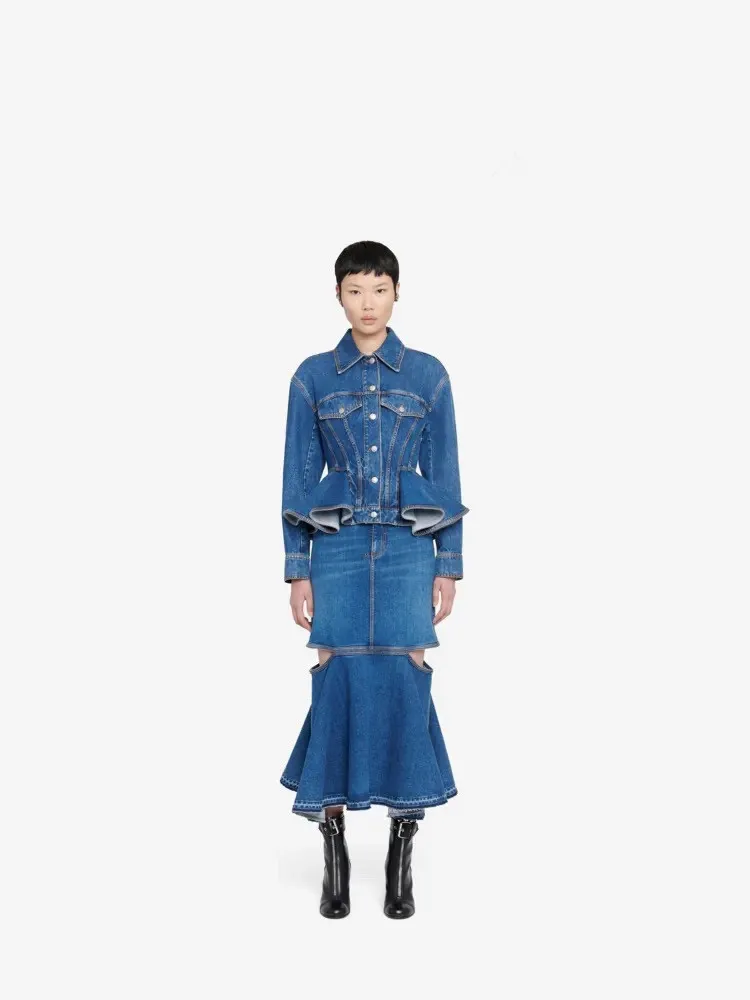 2024 frühling Denim Damen Jacken Einreiher Lange Ärmel Casual Frau Mäntel SS002