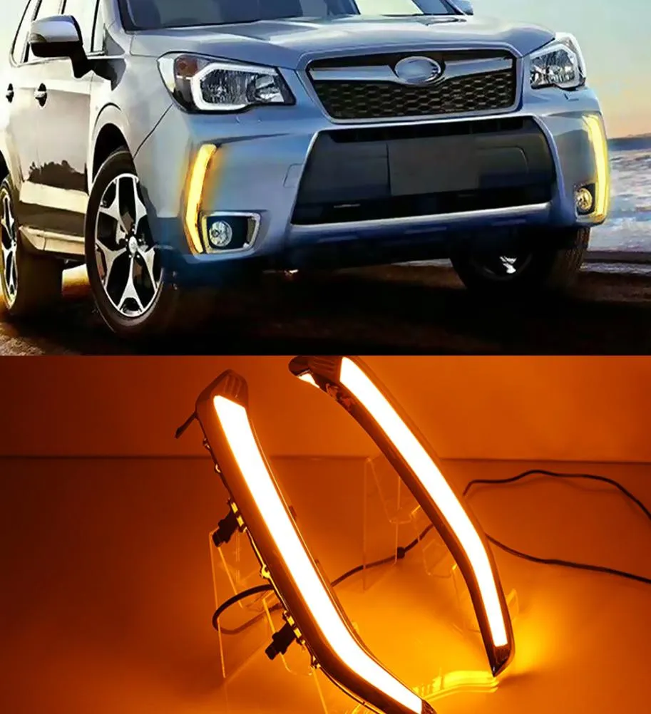 1 Pair LED DRL Daytime Running Light Daylight Waterproof yellow Signal lamp For Subaru Forester 2013 2014 2015 2016 2017 20181595757