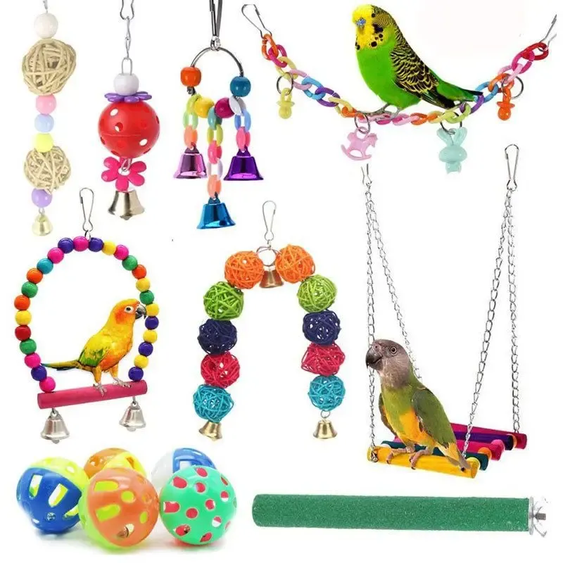 Ensemble de jouets combinés pour oiseaux, balançoire, mastication, entraînement, petit perroquet, hamac suspendu, Cage à perroquet, avec échelle, 13 pièces