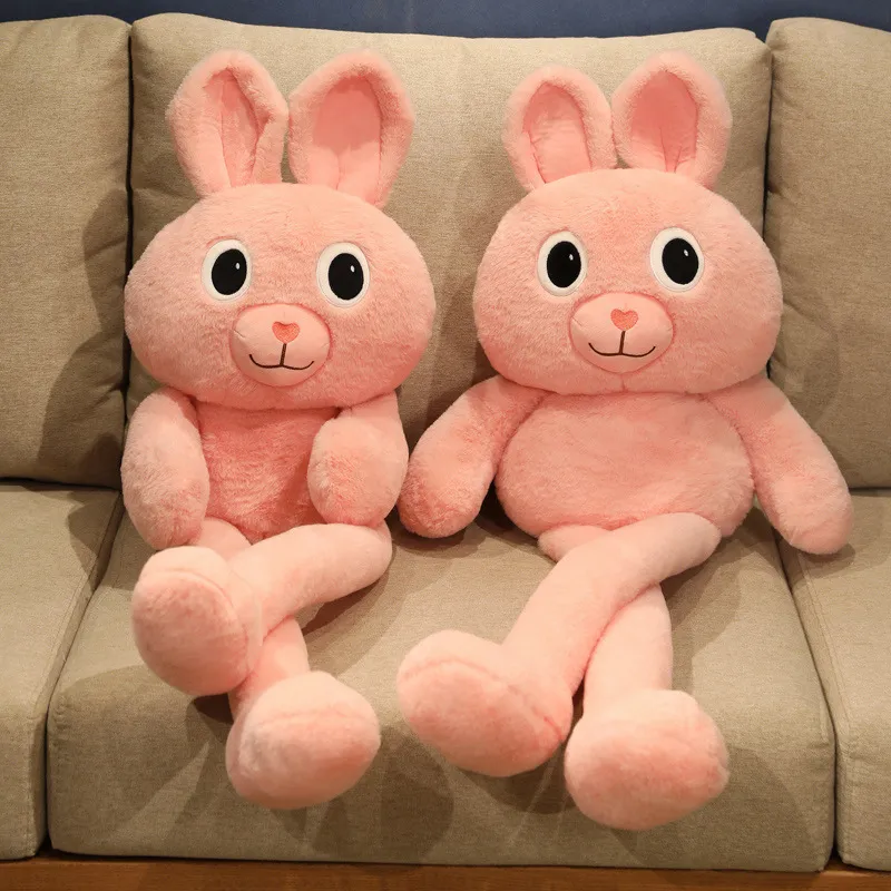 2024 Vente chaude oreillers en peluche 80 cm 100 cm longues jambes rétractables grandes oreilles lapin de haute qualité en peluche mignon modélisation oreiller de couchage jouet pour enfants