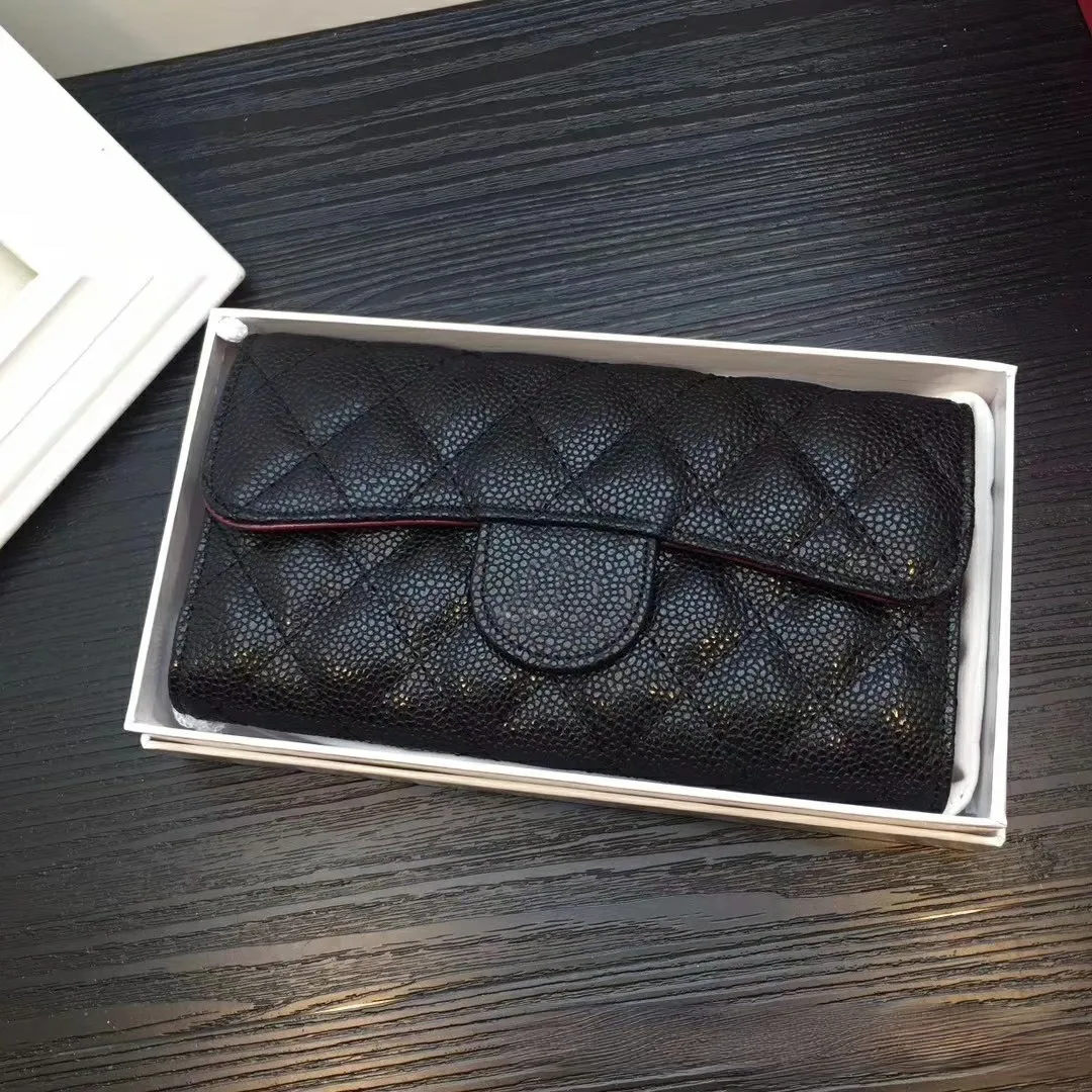 Women Designer Wallets C Long Caviar Leather Wallet Top Layer Cowhide Diamond Lattice Purse Triple Fold Money Clip European and American Style