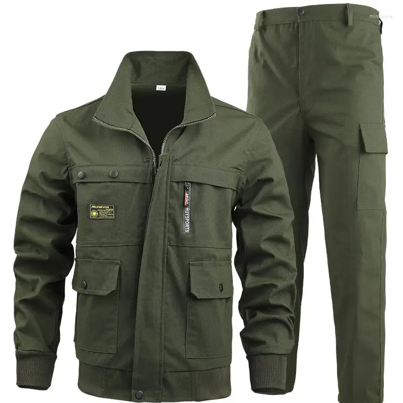 Men's Tracksuits Labor Protection Work Clothes Solid Color Cotton Cloth Fire Resistant Tear Welding And Maintenance Men