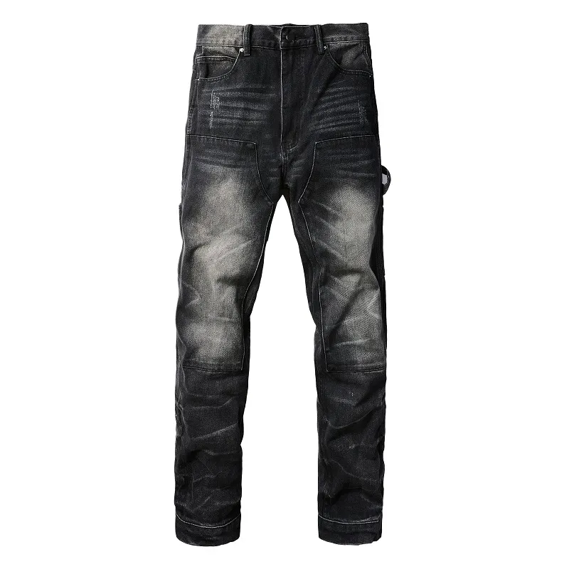 Am jeans designers mens jeans lila jeans high street hole stjärna lapp mäns kvinnor stjärna broderi panel byxor sträcker slim-fit mäns byxor