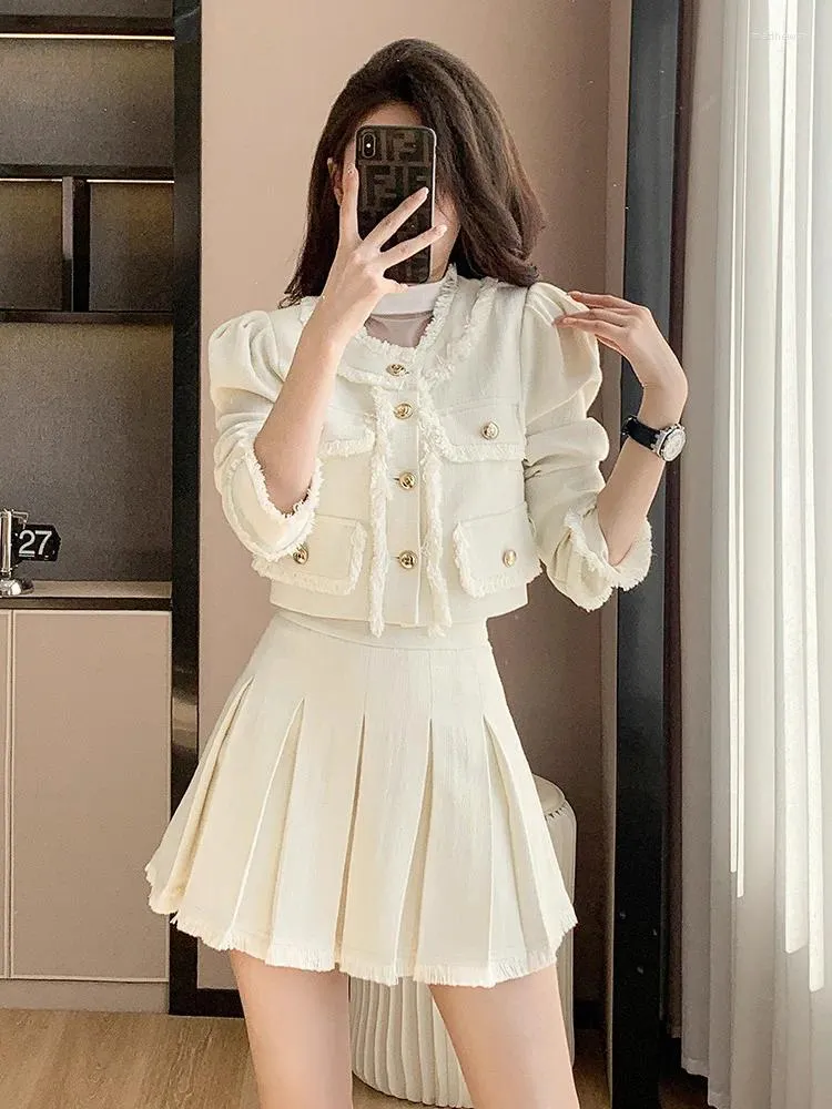 2ピースドレス白人女性エレガントなスカートセット短いジャケットとデートパーティーウェア韓国の衣装のためにプリーツ2024年春