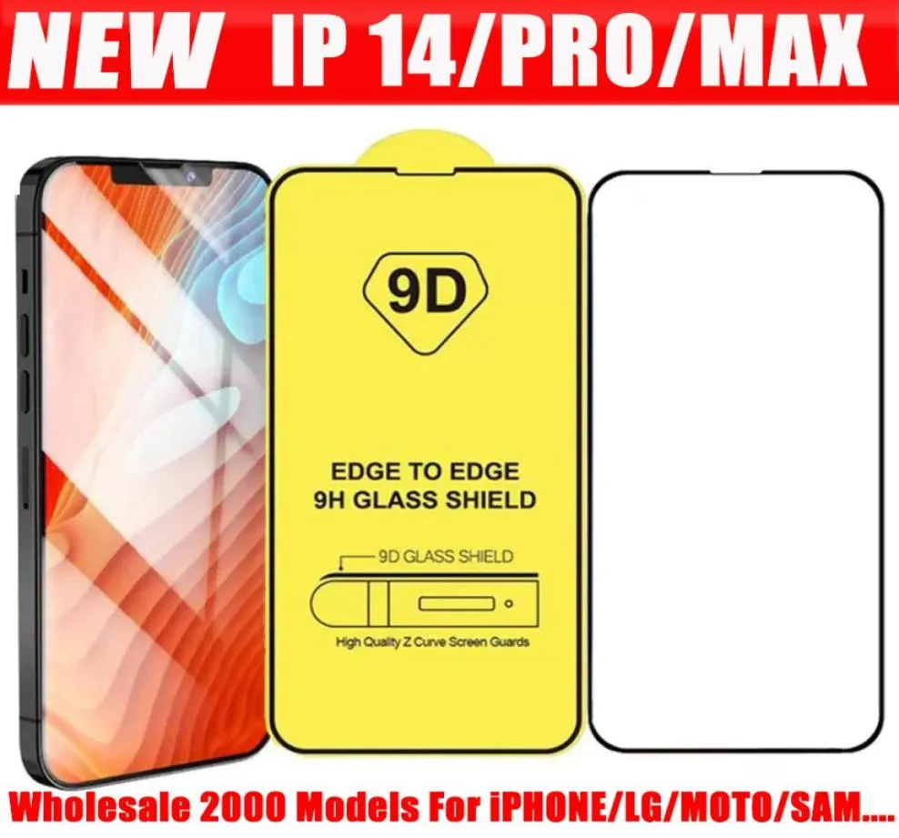 9D Full Cover Tempered Glass Phone Screen Protector för iPhone 14 13 12 Mini Pro 11 XR XS Max Samsung Galaxy S23 A14 A24 A34 A54 A6649813