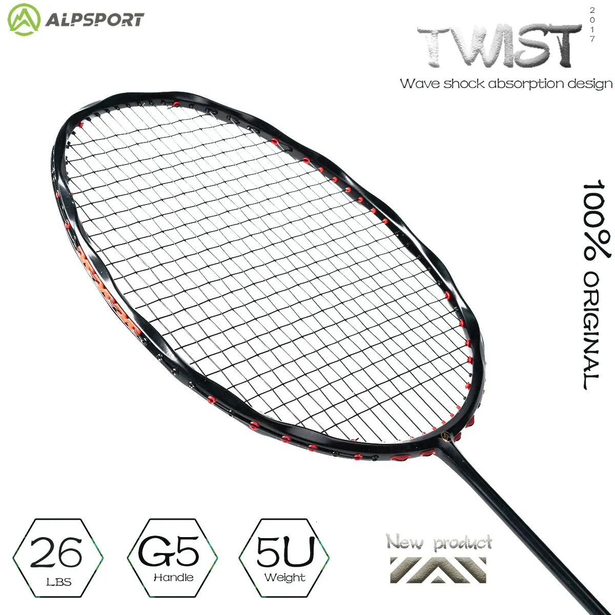 Alpsport V5 2 pcs/lot raquette de Badminton Maximum 38 lbs 5U 75g cadre ondulé entièrement en fibre de carbone avec cordes et poignée 240227