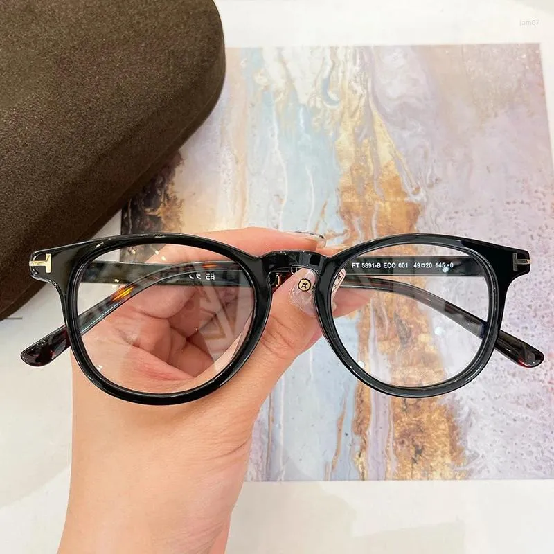 Zonnebrilmonturen 5891-B Ovale Mannen TF Brillen Mode Kwaliteit Designer Merk Optische Recept Schildpad Zwarte Bril Met Case