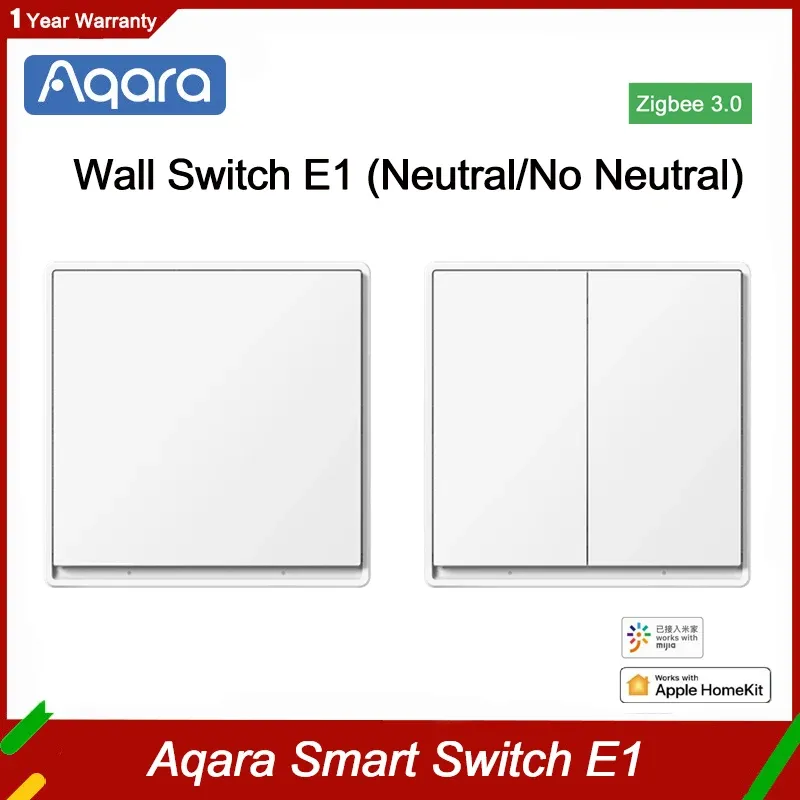 Controllo Aqara Interruttore a parete E1 Smart Zigbee Zero Line Fire Wire Light Telecomando Interruttori a chiave wireless Con/NO Neutro Homekit Mi Home