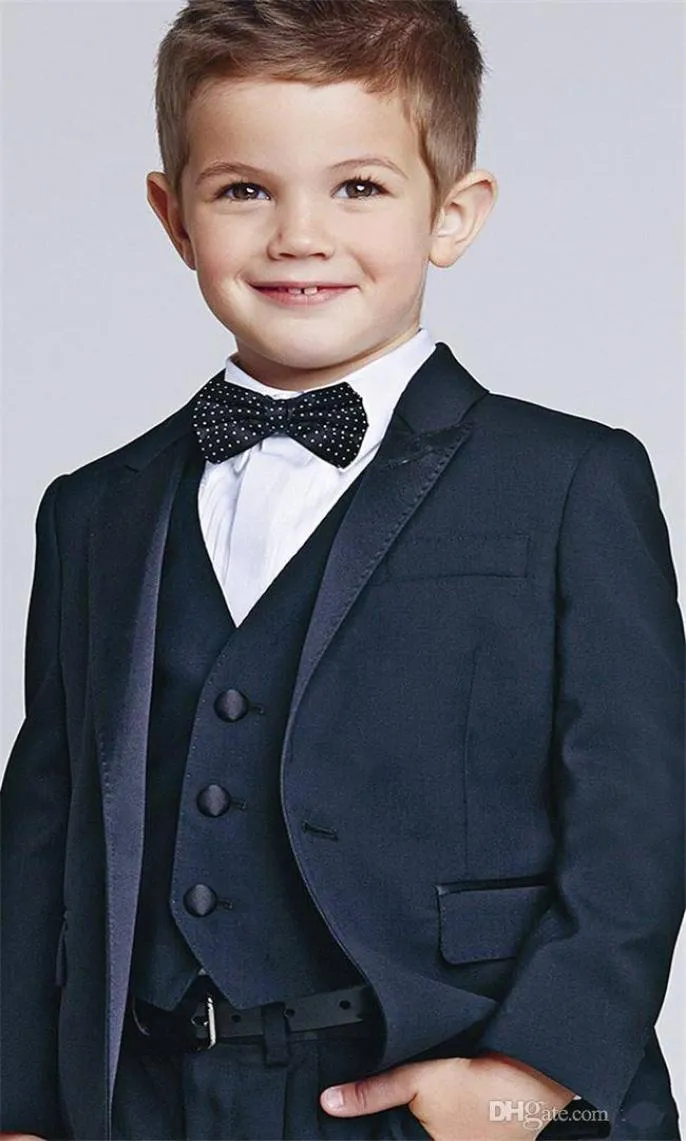 Three Piece Kids Wedding Suits New Arrival Peaked Lapel Custom Made Boys Formal Wear Jacket Pants VestBow1529758