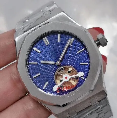 Relógios de pulso de alta qualidade luxo turbilhão relógio masculino impermeável 42mm movimento automático 904L aço inoxidável superfície azul