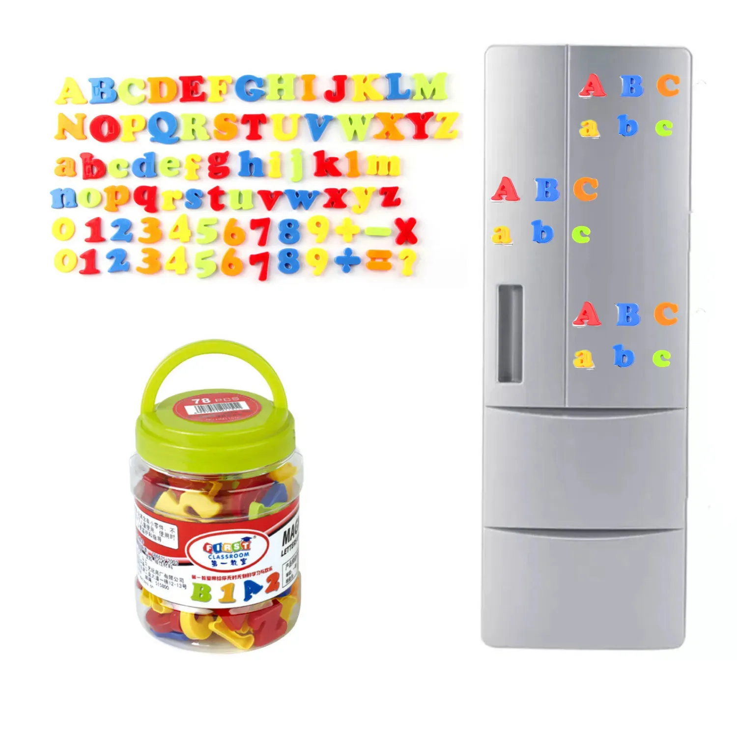 78PCS Cute Fridge Magnets Stickers For Kids Children Letter Number Symbol Refrigerator Early Education Colorful Magnet Stickers 240227