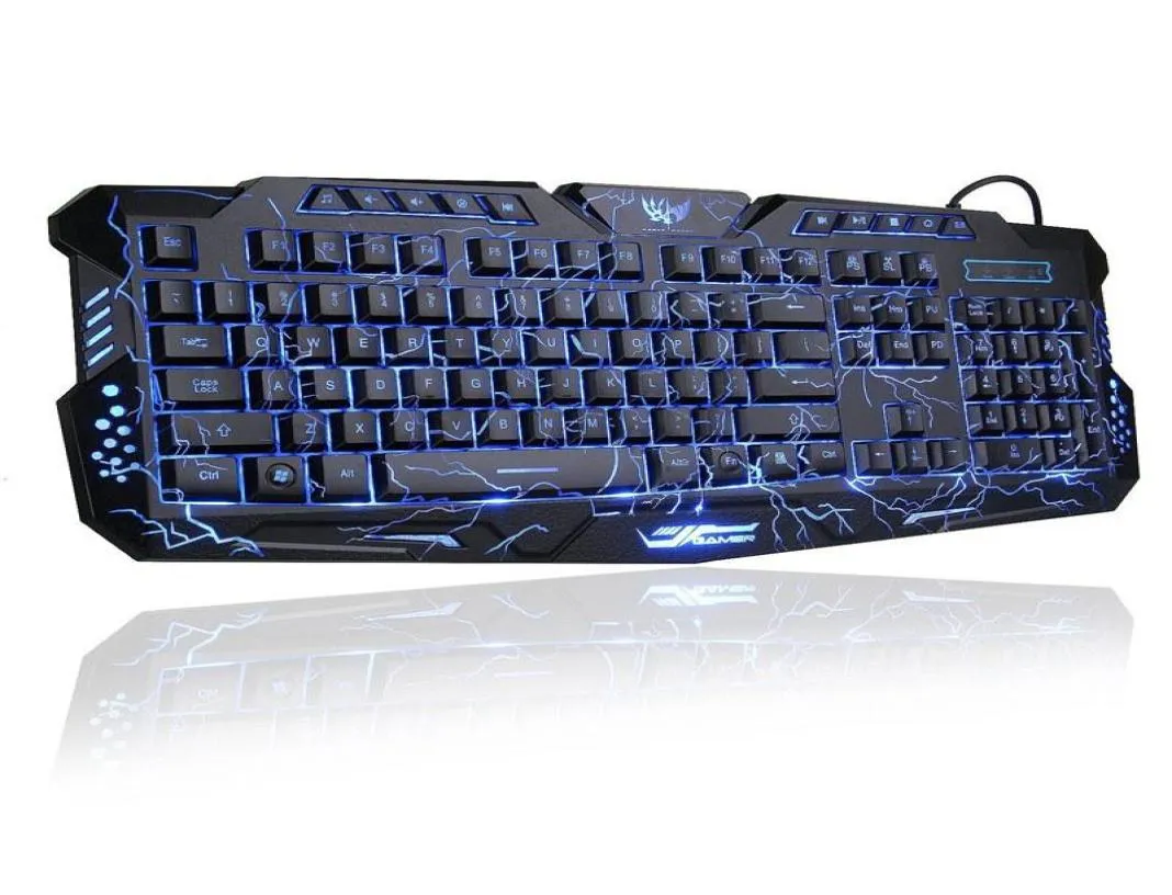 Tangentbord LED 3 Color BackLightCrackle M200 Multimedia Ergonomic USB Gaming Keyboard5946504