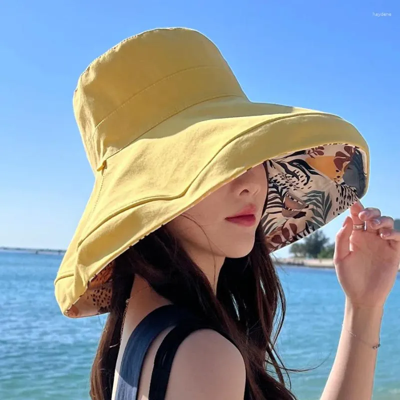 Breda randen hattar sommar för kvinnor dubbelsidig fiskare mössa solskyddsmedel solhat strand panama kvinnlig solskade chapeu gorro