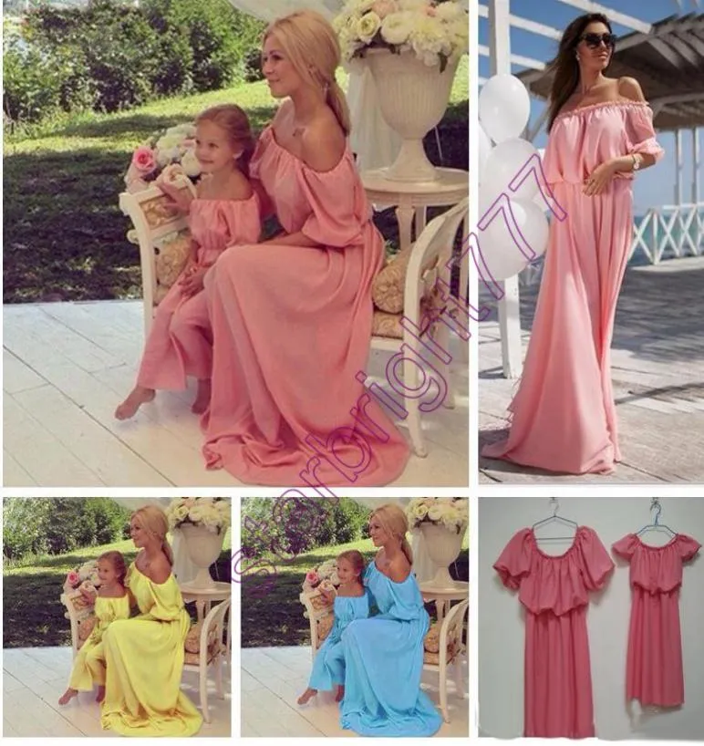 Sommer-Familien-passende Kleidung, Maxi-Fest-Chiffon, Mutter-Tochter-Kleider, Familien-Look, Kleidung, Strand, Mutter und Tochter, passend dr5612632