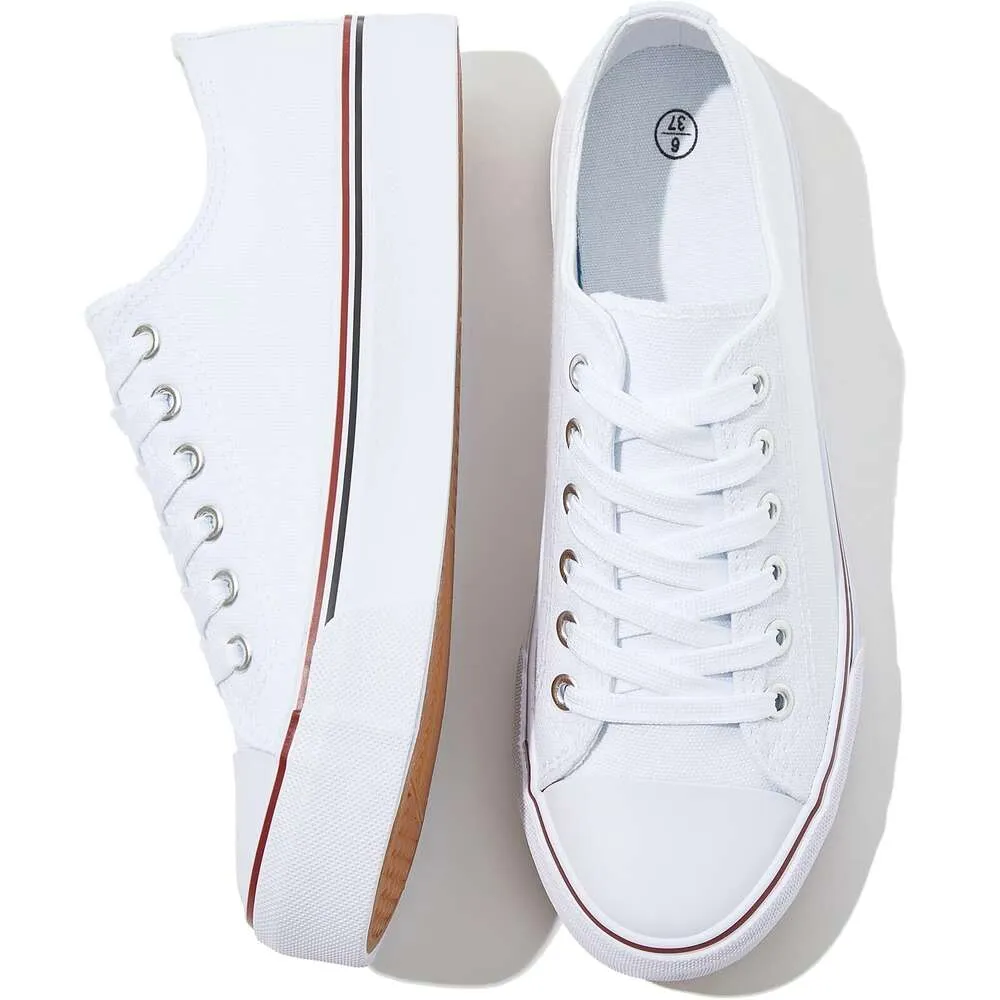 FRACORA Women's White Low Top Canvas Shoes Men's Fashion Unisex Sneakers