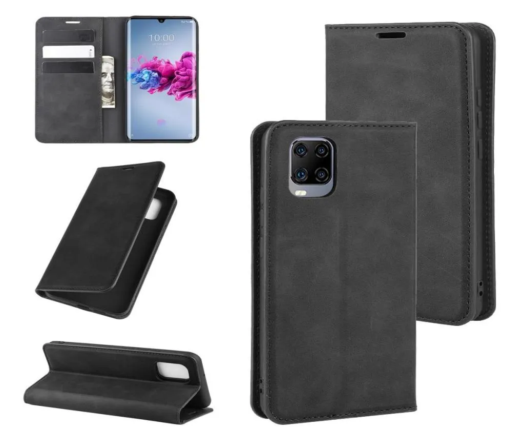 Para ZTE Axon 11 Retroskin Business Funda de cuero con succión magnética y ranuras para tarjetas Wallet3432150