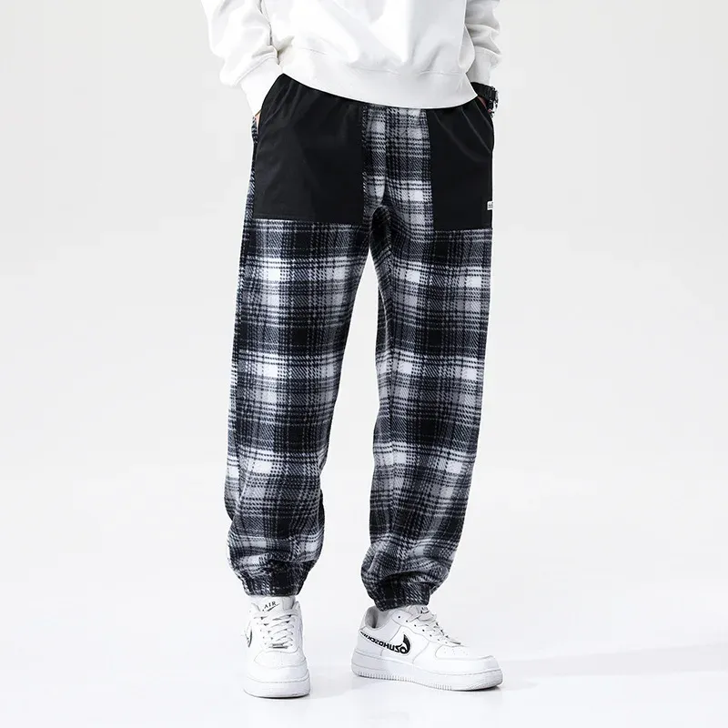 Pants Fashion New Winter Men Women Warm Plaid Fleece Fabric Allmatch Outdoor Casual Thick Sweatpant Loose Trend Fleece Pants for Men