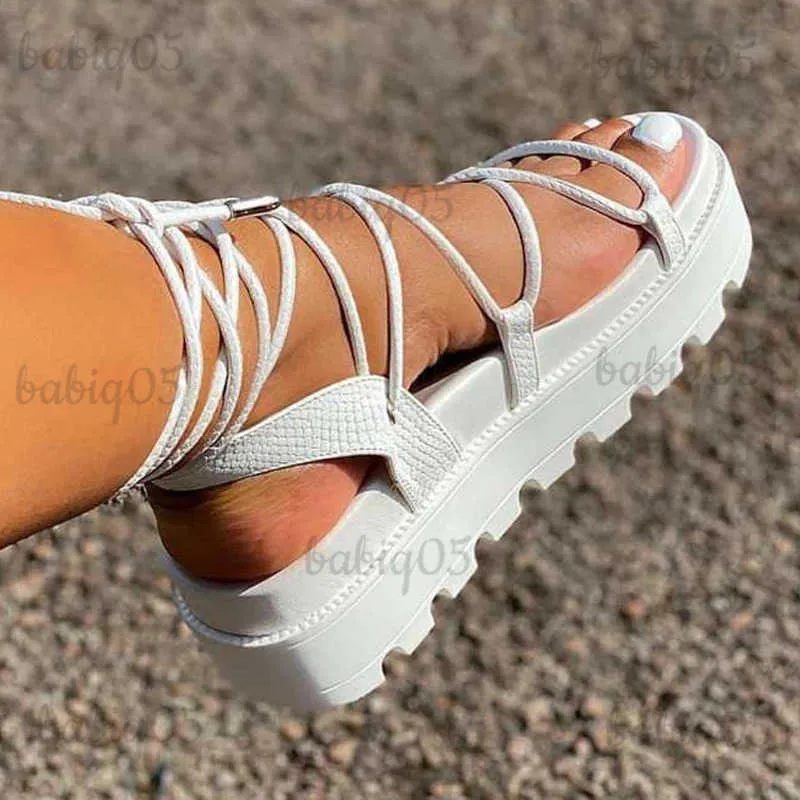 Sandals Fashion Woman Gladiator Sandals Ladies Wedge Shoes Female Lace Up Platform Shoes Women Cross Straps Boots Thick Bottom Sandals T240301