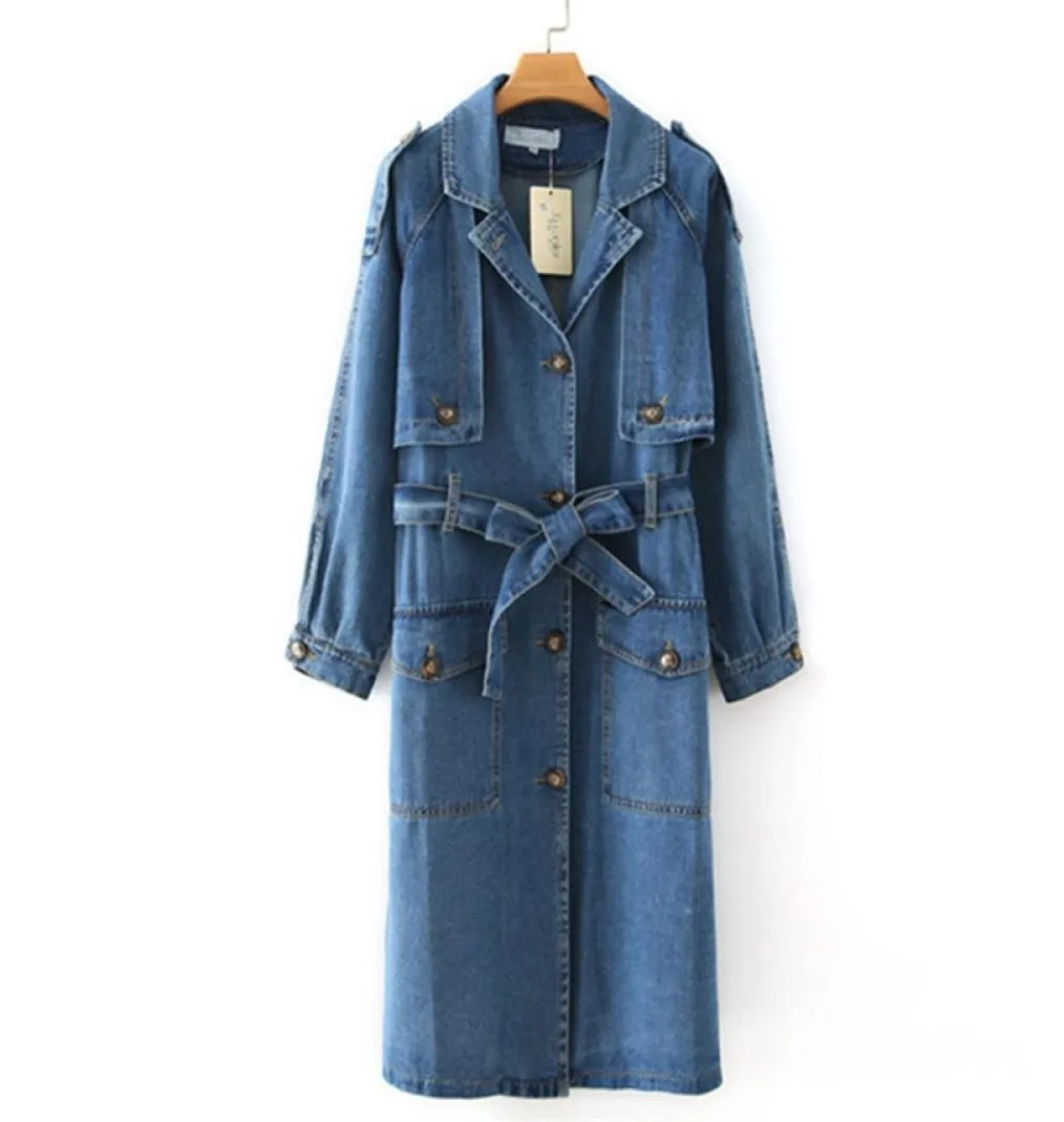 Oversize Denim Trench Coat femmes printemps automne coton Jean vêtements d'extérieur grande taille longue coupe-vent haut décontracté Denim manteau manteau KW49 T4596312