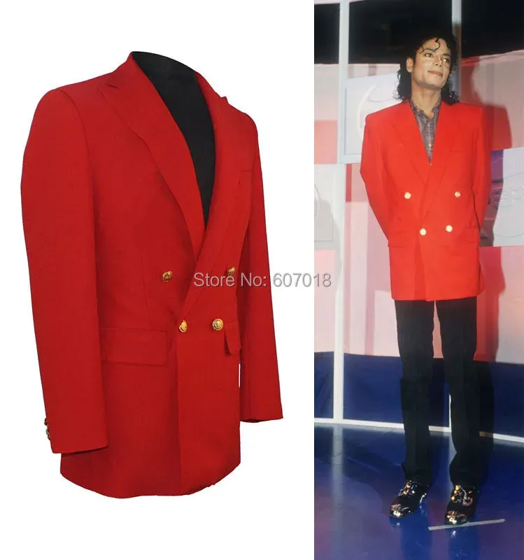 Trajes Raros MJ Michael Jackson Ceremonia de premios Blazer rojo Traje Chaqueta Pantalones negros ajustados Exactamente el mismo conjunto completo