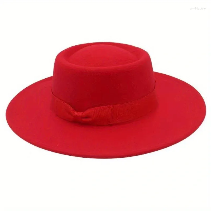 Bérets Chapeau Fedora classique vintage pour femme - Chapeaux boléro à large bord pour homme style jazz - Couleur unie avec nœud papillon