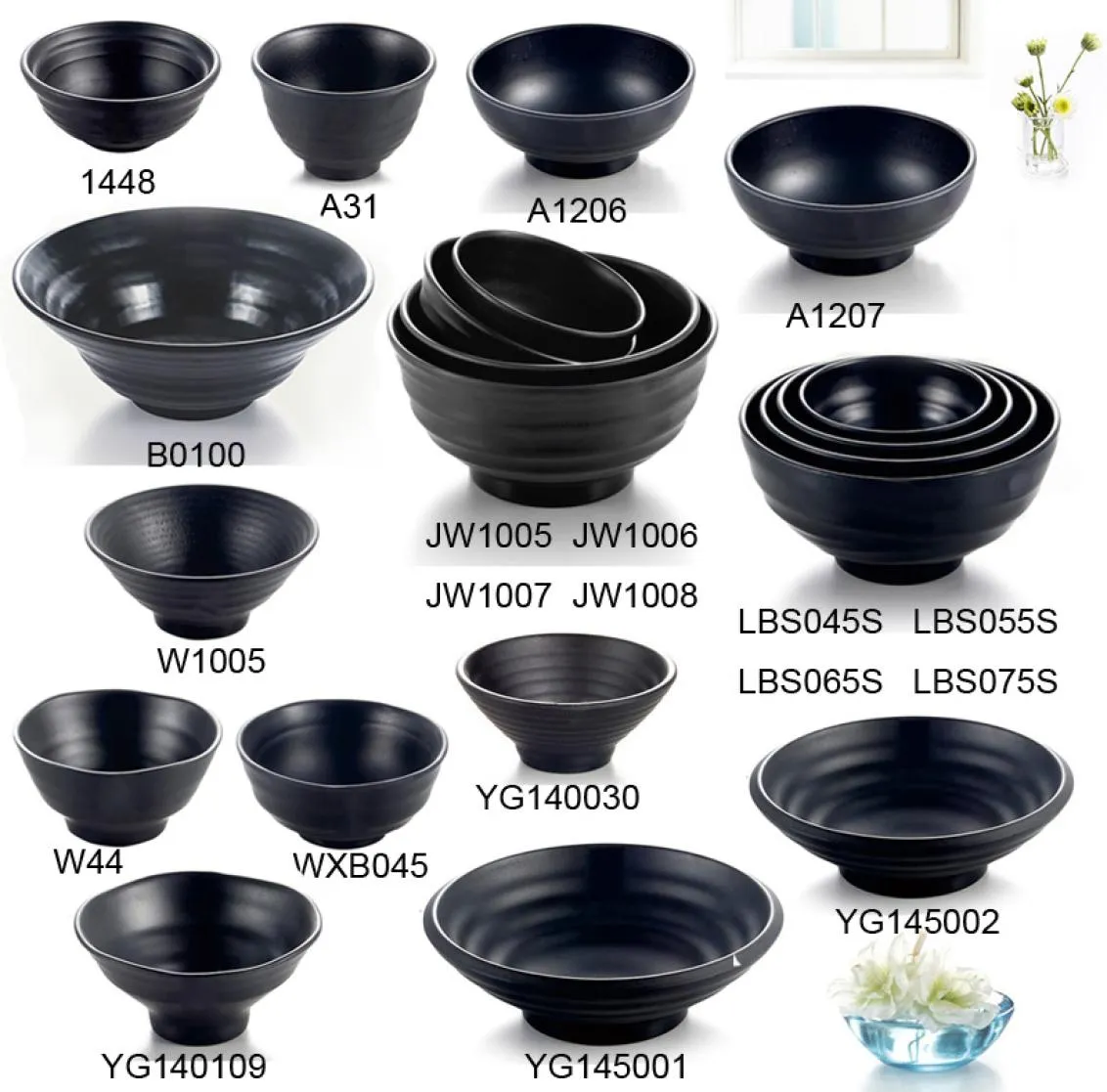 Melamine Staliwa zastawa Czarna mróz Whorl Bowl Specjalna restauracja A5 Melamine Bowls Melamine Stołul Miski Rice Bowl Whole1939873