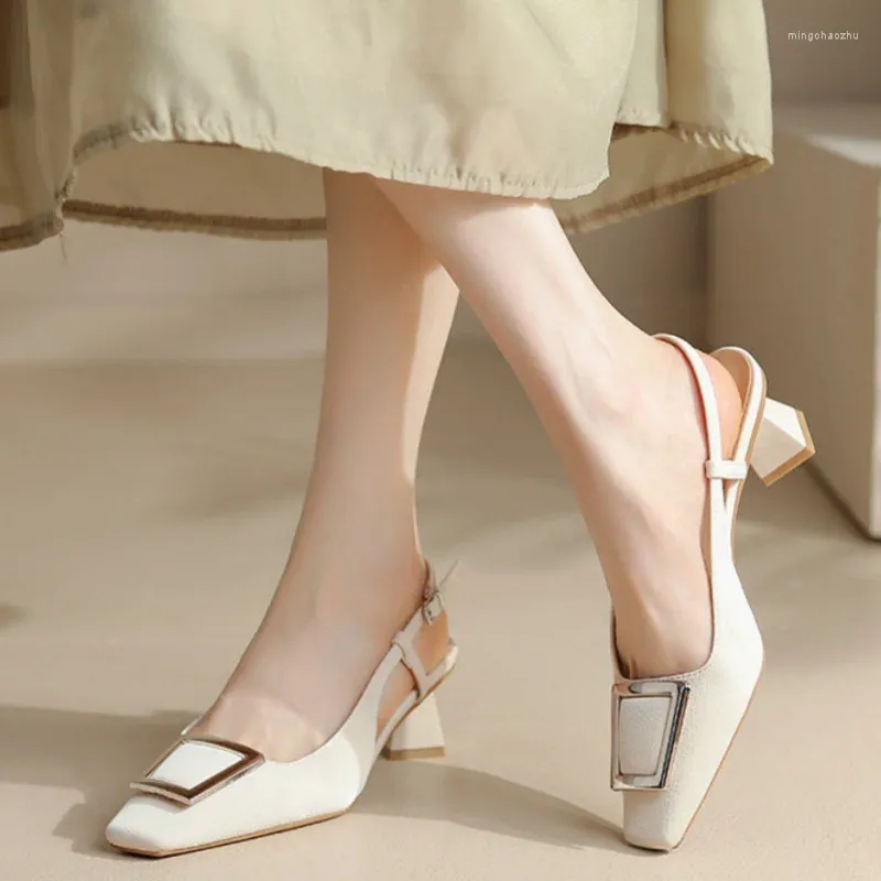 Zapatos informales de ocio con botones cuadrados y hebilla para mujer, Sandalias elegantes con punta, tacones gruesos, cómodas Sandalias femeninas