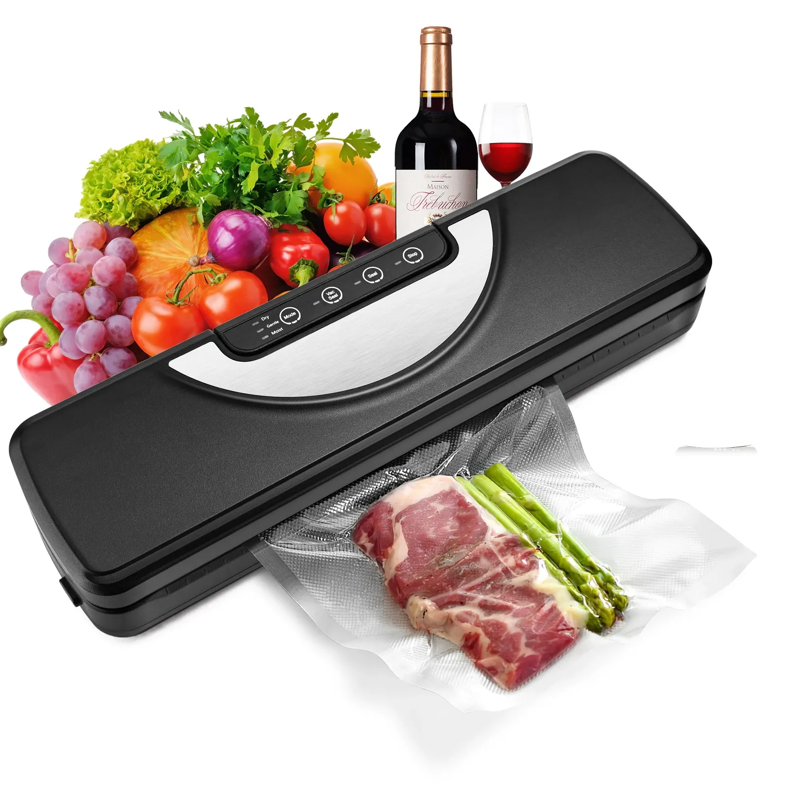 Processors 7 Modes Food Vacuum Sealer Machine With Builtin Cutter & 10 Bags Heat Sealer Machine 60kPa Strong Power OneTouch