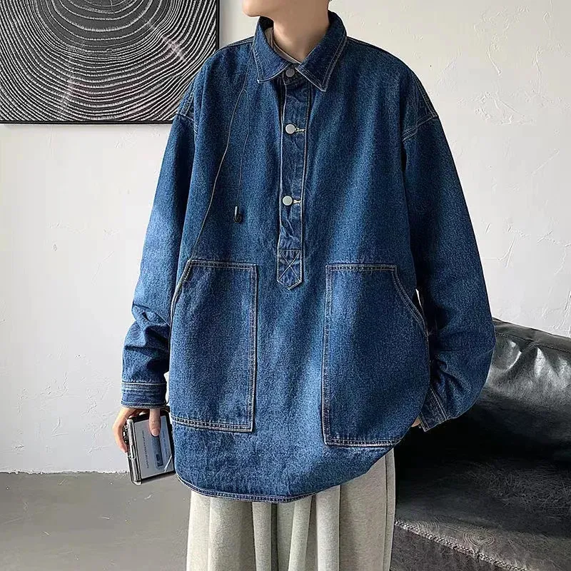 Męskie luźne kurtki dżinsowe trend modowy odzież wierzcha dzieła streetwearu pullover boys cowboy płaszcza rozmiar s-2xl 240228