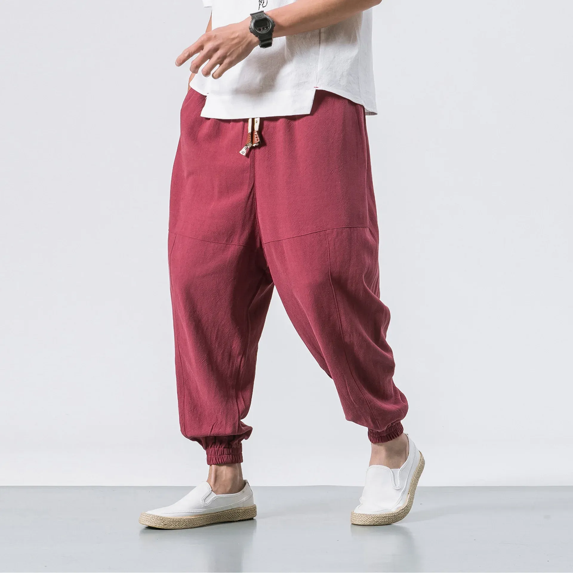 Pants Japan Style Cotton Linen Harlan Pants For Men Oversize Loose Joggers Wide Leg Trousers Fashion Casual Pantalones Streetwear Man