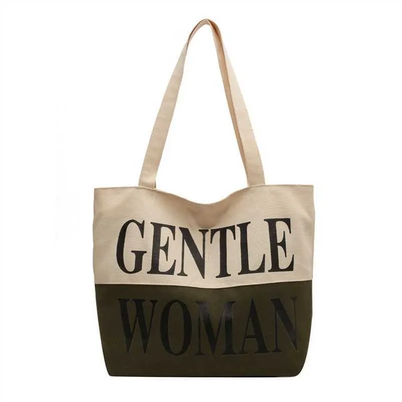 Sacs en toile Version coréenne lettre sac en toile contrasté fourre-tout décontracté et élégant sac à bandoulière artistique de grande capacité pour femmes tendance