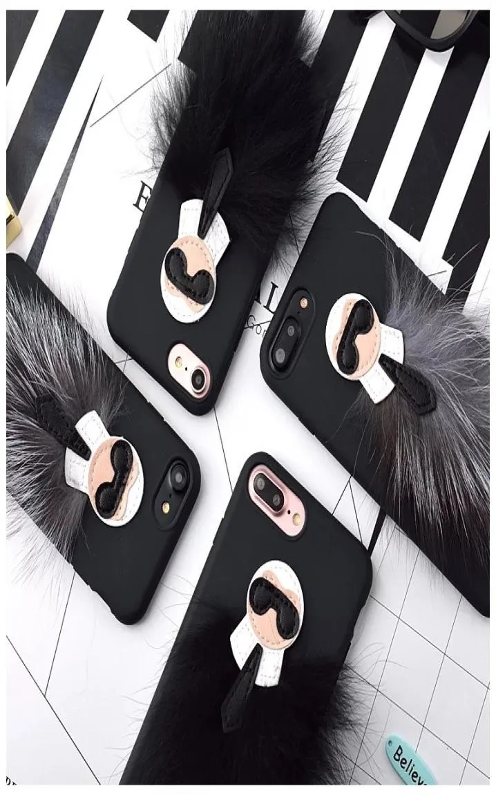 3pieceslot 3DケースラファイエットカバーiPhone 7 7 Plus 6 6S 6plus Mr Karllagerfeld Fur Skin for Apple Black Back Case Cover9617103