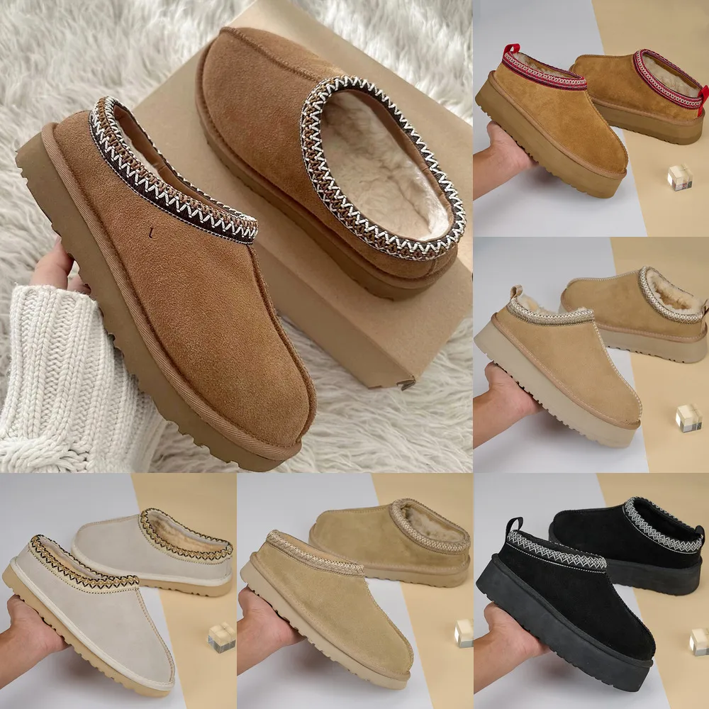 com caixa Tazz chinelos femininos Tasman Fur Slides clássico mostarda semente ultra mini bota plataforma slip-on Les Petites camurça lã selo inverno des