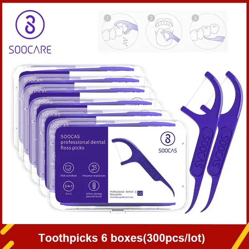 Controle original youpin soocas fio dental escolher dentes palitos vara cuidados orais design ergonômico teste fda grau alimentício 50 pc/caixa