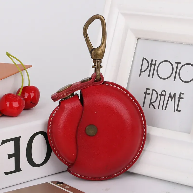 Coin Purses Women Genuine leather Retro Plain Circle Shaped earphone Small Wallet Keychain