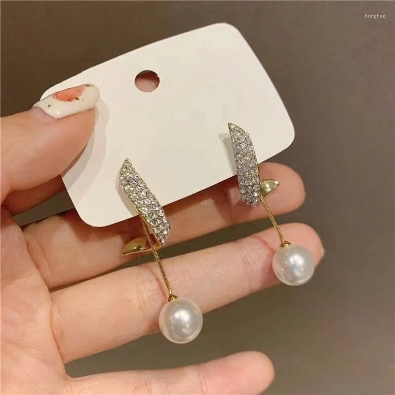 Dingle örhängen 1 par klassisk elegant imitation pärla för kvinnor kristall långa tofs utsökt dropp örhänge bröllop smycken