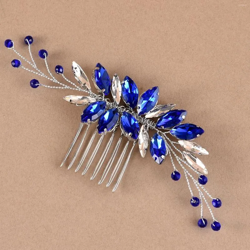 Grampos de cabelo azul cristal pente broca de vidro hairpin noiva casamento tiara headpiece moda nupcial contas jóias senhora banquete headwear