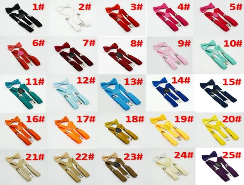 Kids Suspenders and Bow Tie Set for 110T 32colors Baby Braces Elastic Yback Red Pink Black Blue Boys Girls accessories4810063