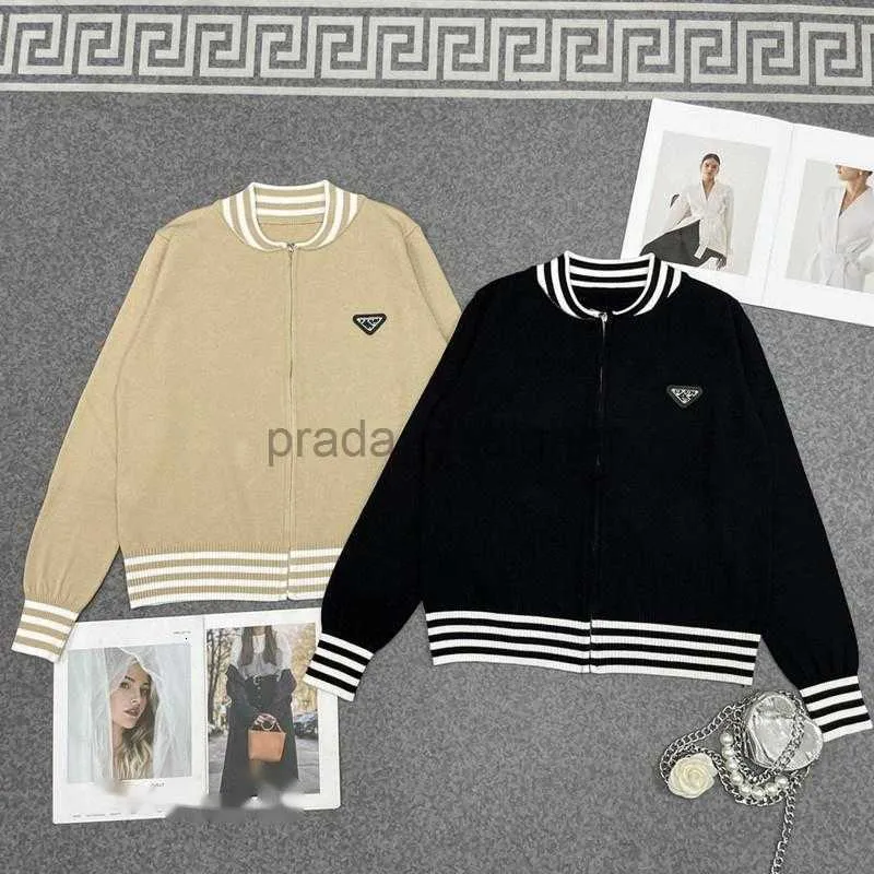 Nouveau PPA femmes chandails fermeture éclair col rond mode décontracté Triangle poitrine Badge tricoté Cardigan femme manteaux hauts de créateur