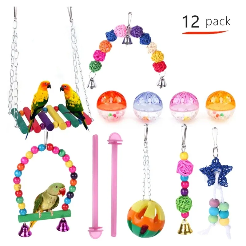 Toys 12 Pack Bird Toy for Parakets Swing Ladder Perch Stand Bridge Parrot tugga Toy Cage Decor Release Boring Angst