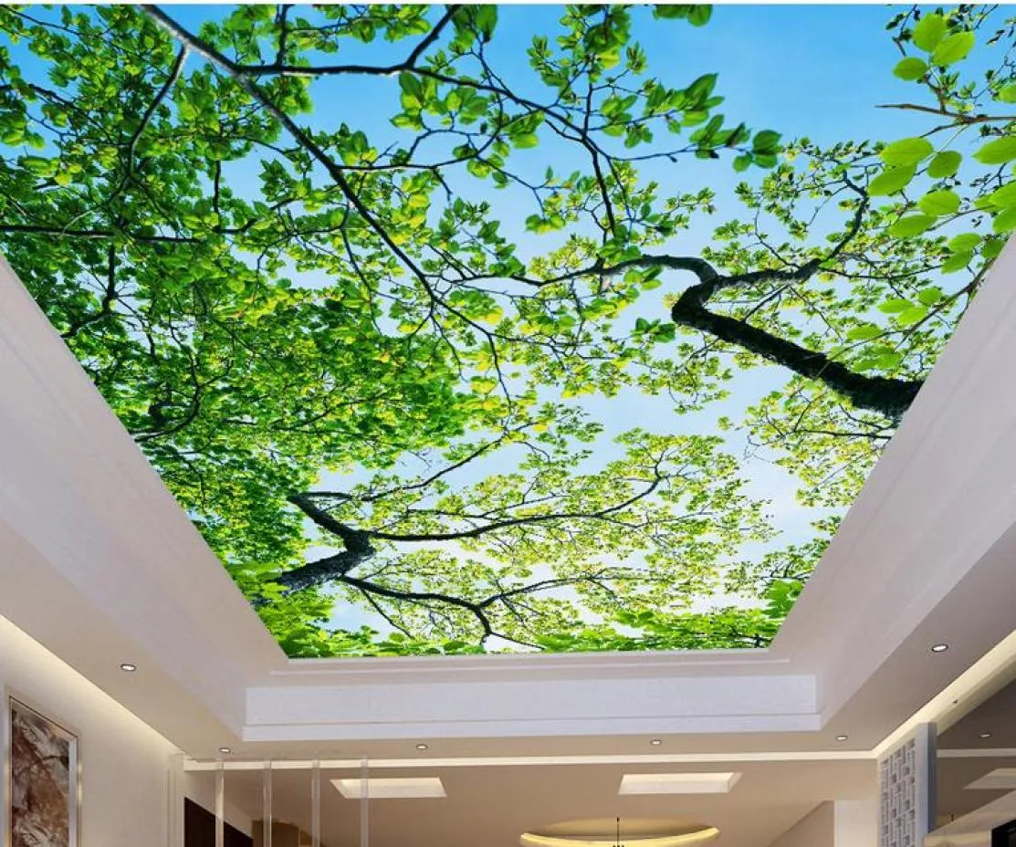 3d behang aan het plafond Blauwe luchttakken 3d plafondbehang voor badkamers stereoscopisch landschapsplafond1709978