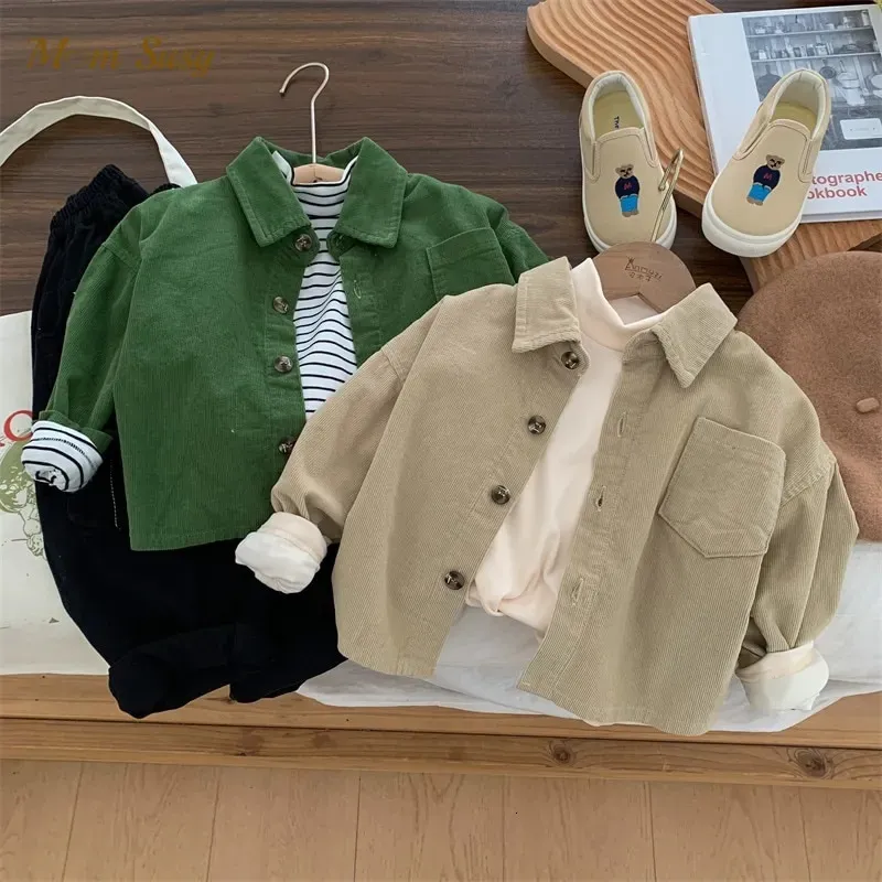 Baby Boy Girl Cotton Corduroy Shirt Infant Toddler Kid Casual Shirt Outwear Long Sleeve Autumn Spring Top Baby Clothes 1-7Y 240223