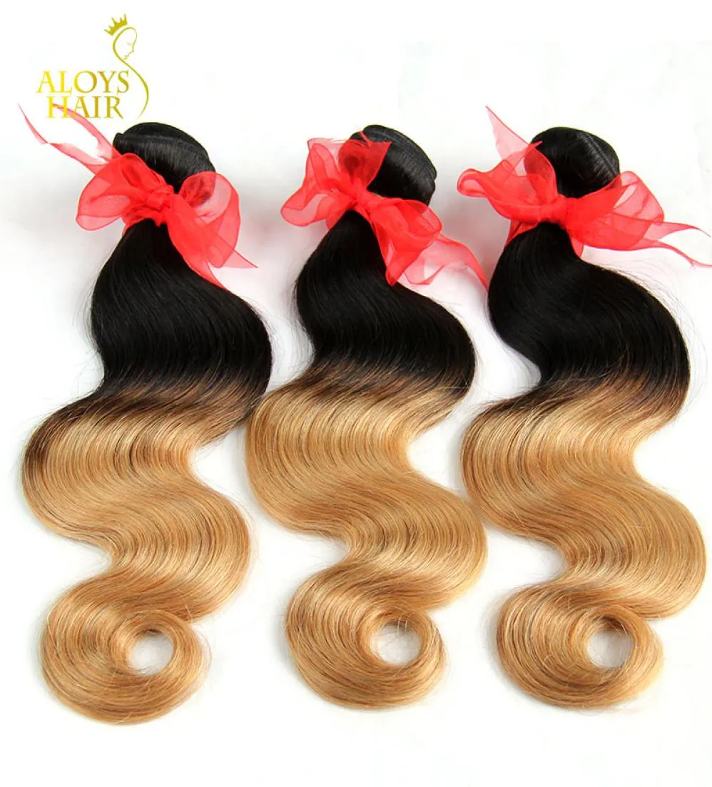 Ombre Hair Extensions Two Tone 1b27 Blonde Ombre Brazilian Body Wave Hair Peruvian Malaysian Indian Human Hair Weave Bundles Doub7140061