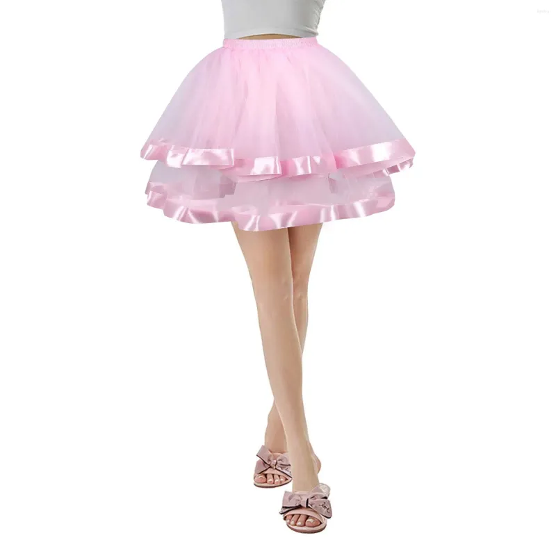 Spódnice kobiety dwuwarstwowa wstążka Tiul splatanie mini spódnica Balet Krótka Pettispódniczka karnawałowa impreza taniec performmance kostium