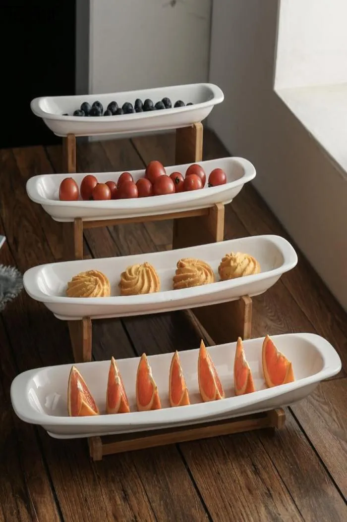 Ensemble de bols en céramique en forme de marche, assiettes à Dessert, échelle en bois, plat à fruits, dîner, plateau à gâteaux en porcelaine, vaisselle 8782499