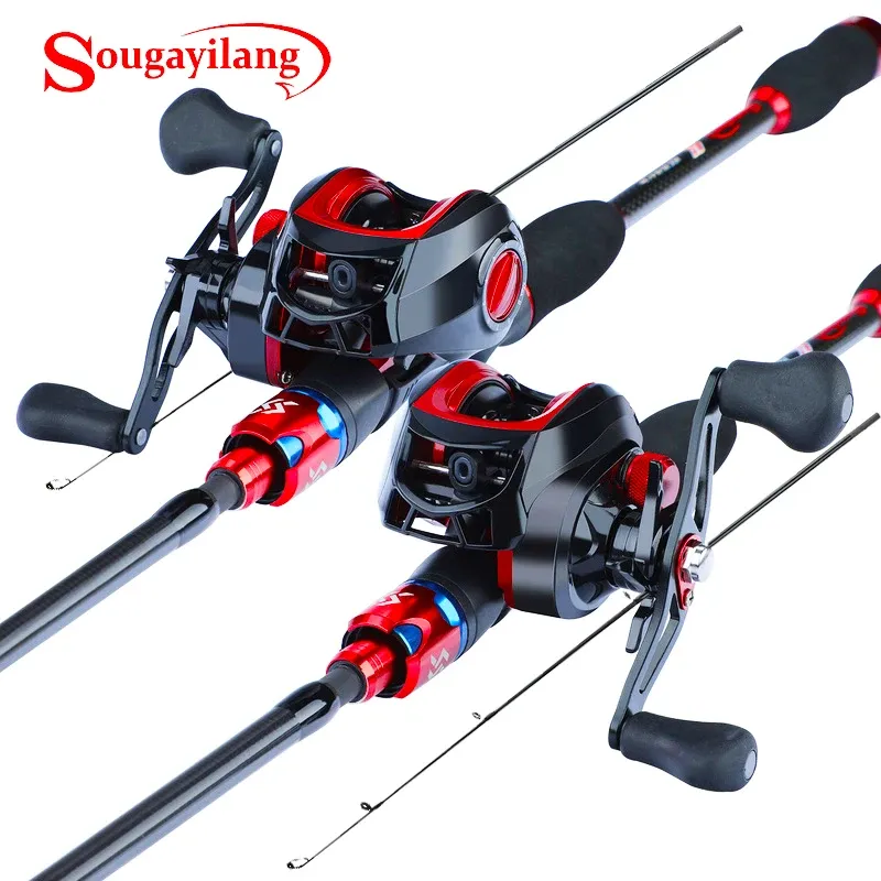 Combo Sougayilang 1.8m 2.1m Casting Fishing Combo Portatile 4 Sezioni Canna da pesca in fibra di carbonio e 17 + 1BB Mulinello da baitcasting Set Attrezzatura