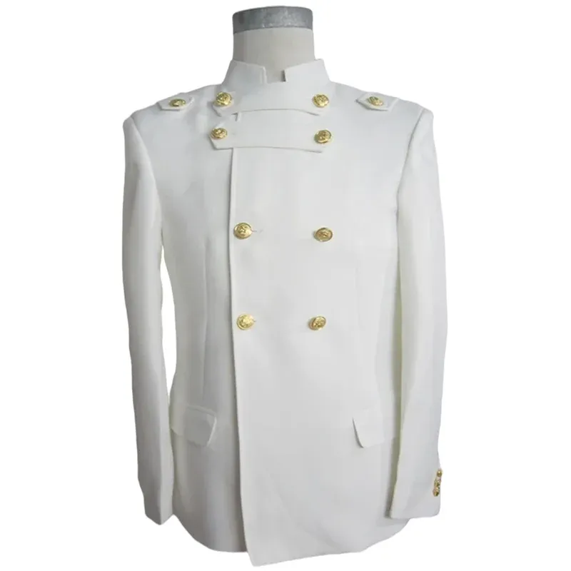 Costumes Costume de mariage pour hommes blanc 2 pièces ensemble blazer à double boutonnage avec bouton doré veste de mode pantalon tenue de marié de mariage