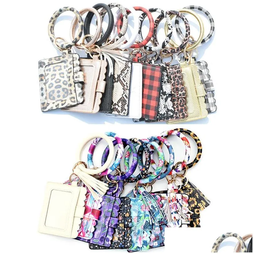 Party Favor Pu Leather Wristlet ID -korthållare för gynnar med armband och tofs nyckelringar 41 färger av solros Leopardko klass DHE79