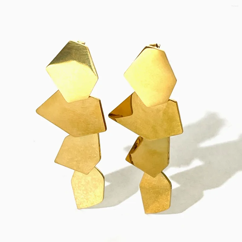 Dingle örhängen peri'sbox uttalande fast guld pvd pläterad oregelbunden skiva droppa kvinnor rostfritt stål ojämförda geometriska länge